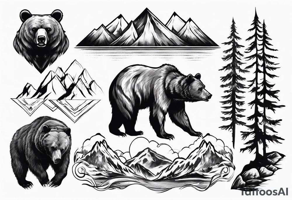 Bear with mountains, forest, rivers etc inside of it tattoo idea Bear with mountains, forest, rivers etc inside of it tattoo idea