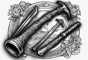 A forearm tattoo that includes a halligan bar and flathead axe tattoo idea