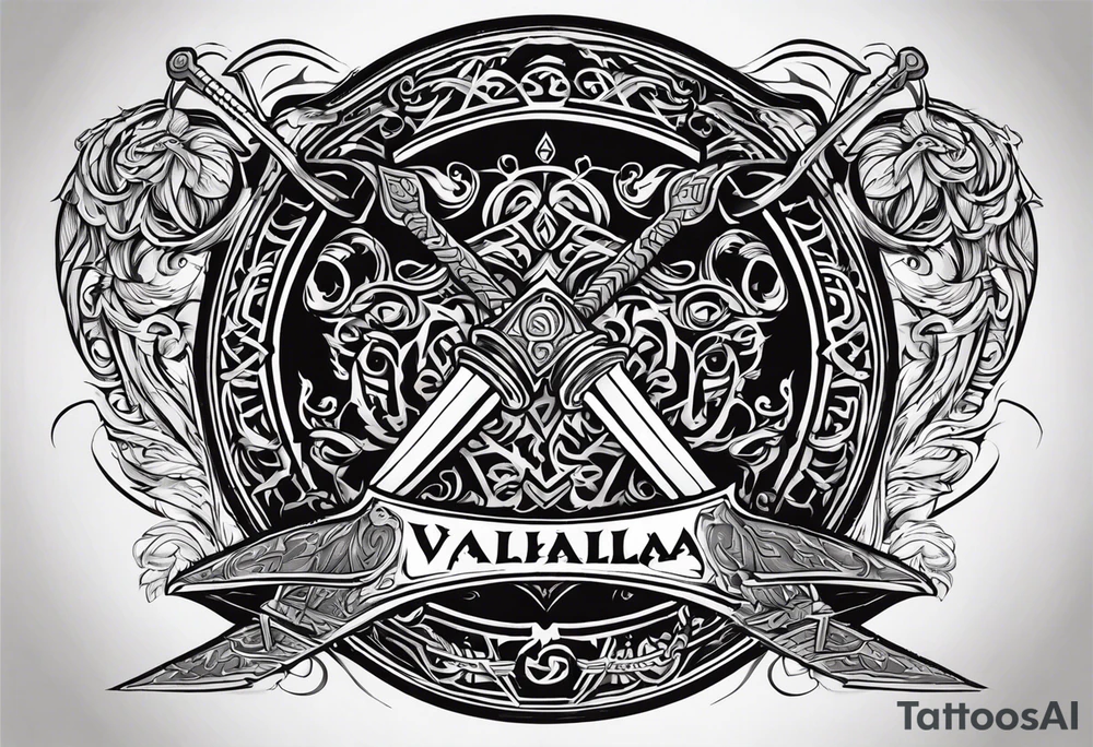 Valhalla viking shield hatchet sword tattoo idea