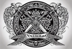 Valhalla viking shield hatchet sword tattoo idea