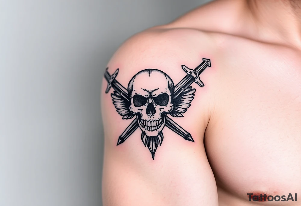 Swords crossing with a skull tattoo idea