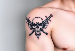 Swords crossing with a skull tattoo idea