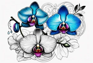 Long blue orchid with extra details tattoo idea