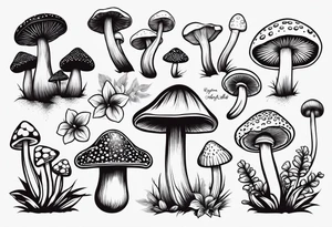 Variety of mushrooms flash sheet tattoo idea