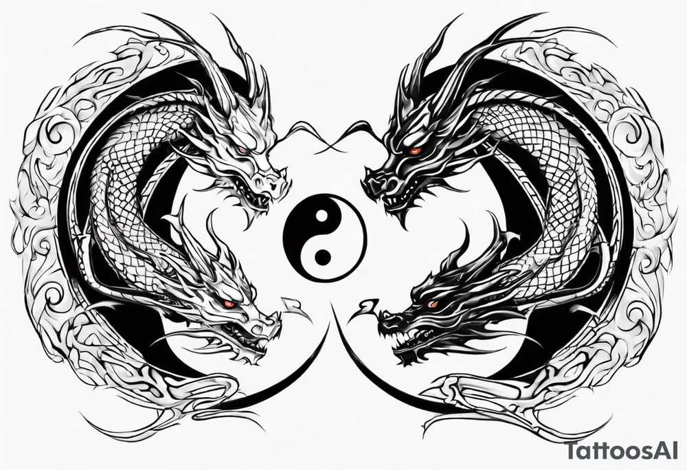two dragons meeting to create yin yang tattoo idea
