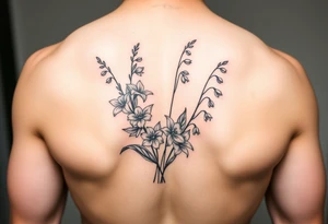 Larkspur and lily of the valley bouquet tattoo idea