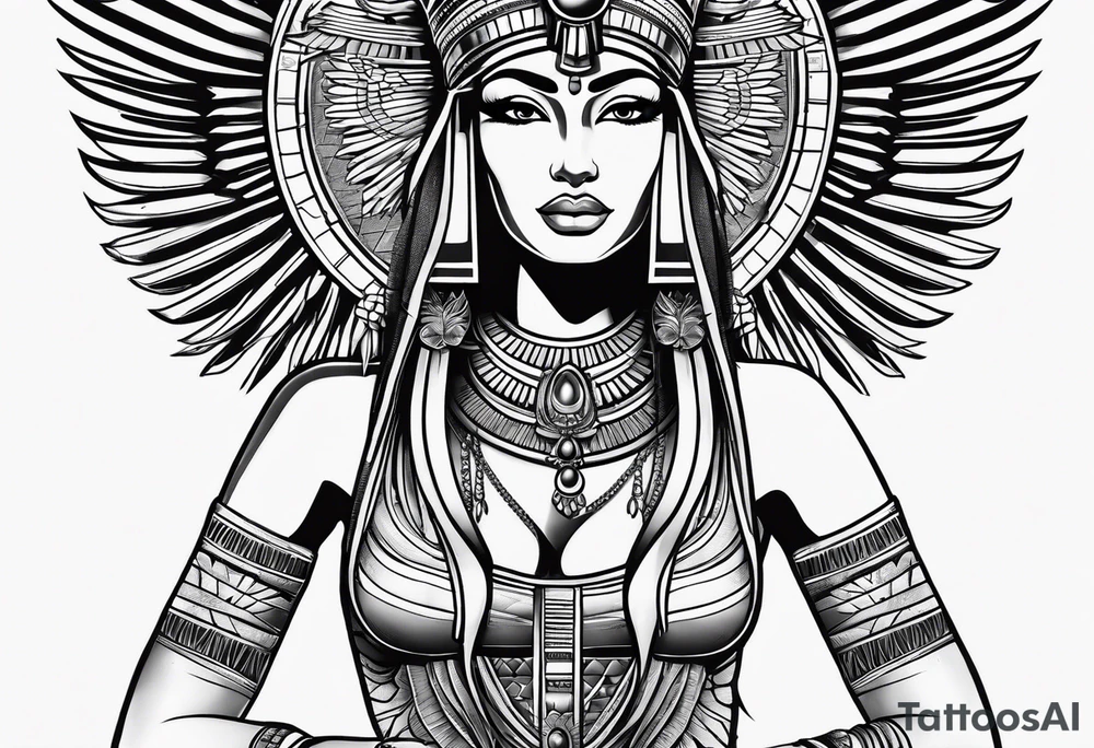 black and white Egyptian goddess Isis tattoo idea