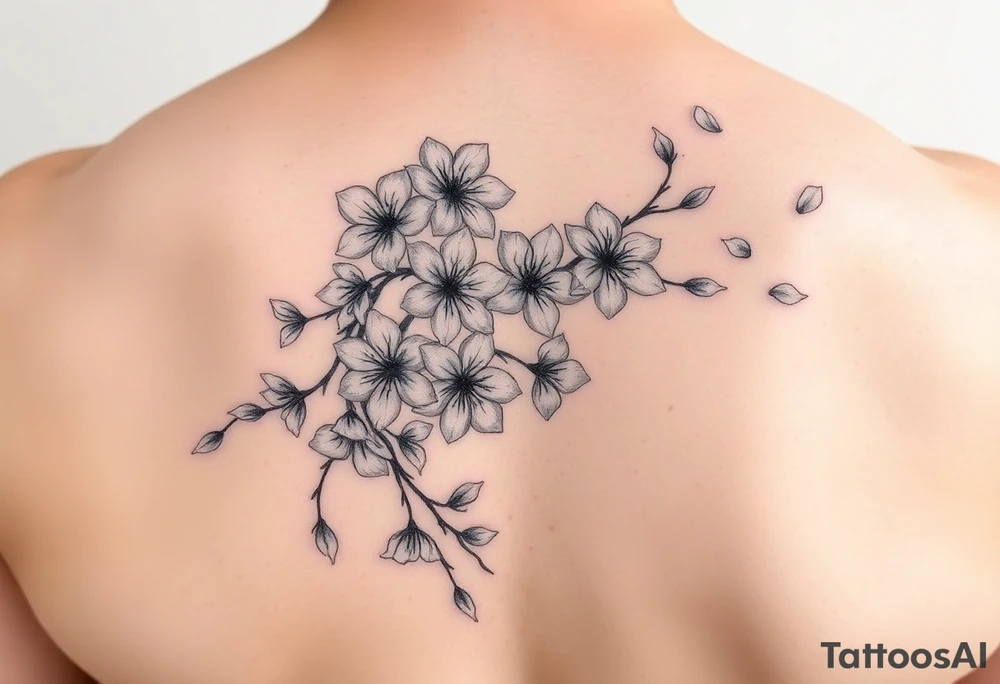 delicate cherry blossoms swirling in spring breeze with petals tattoo idea