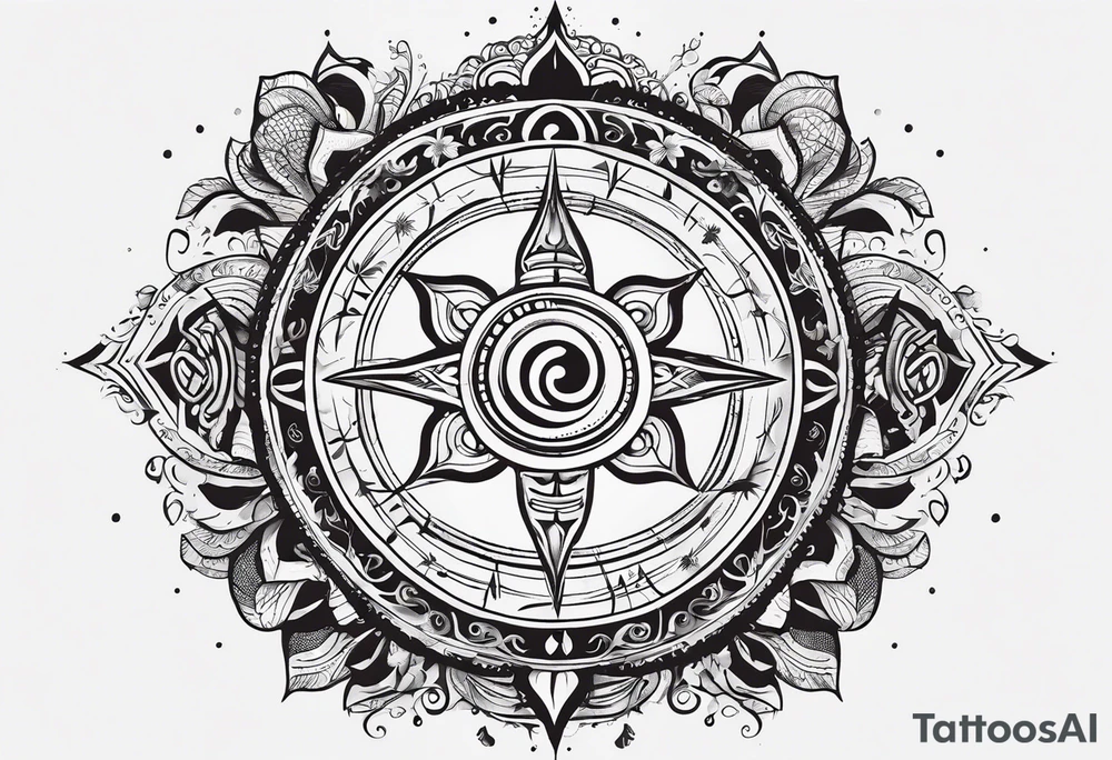 incorporating symbols of travel like a compass or a world map, alongside imagery that represents joy and happiness, such as a smiling sun or playful clouds? These elements can complement Lord Shiva in a dynamic and uplifting tattoo design, reflecting your adventurous spirit and positive outlook on life. tattoo idea