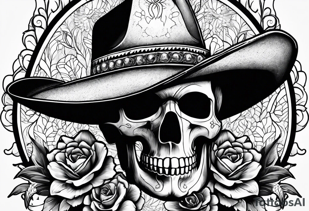 Mexican cowboy hat, prickly pear cactus and skull tattoo idea