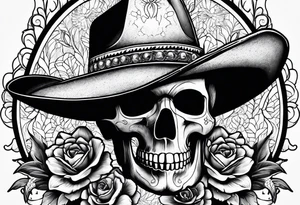 Mexican cowboy hat, prickly pear cactus and skull tattoo idea