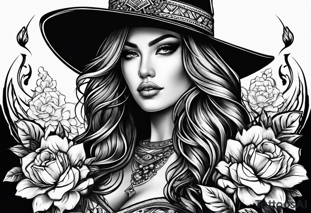 Western with flowers tattoo idea