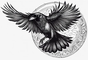 Cunning Raven flying towards the Sun. Mystic. tattoo idea