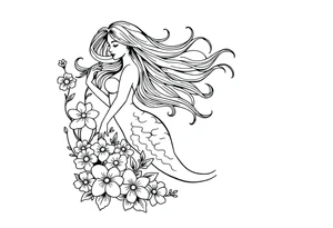ethereal mermaid with flowing hair among coral and sea flowers weird tattoo idea