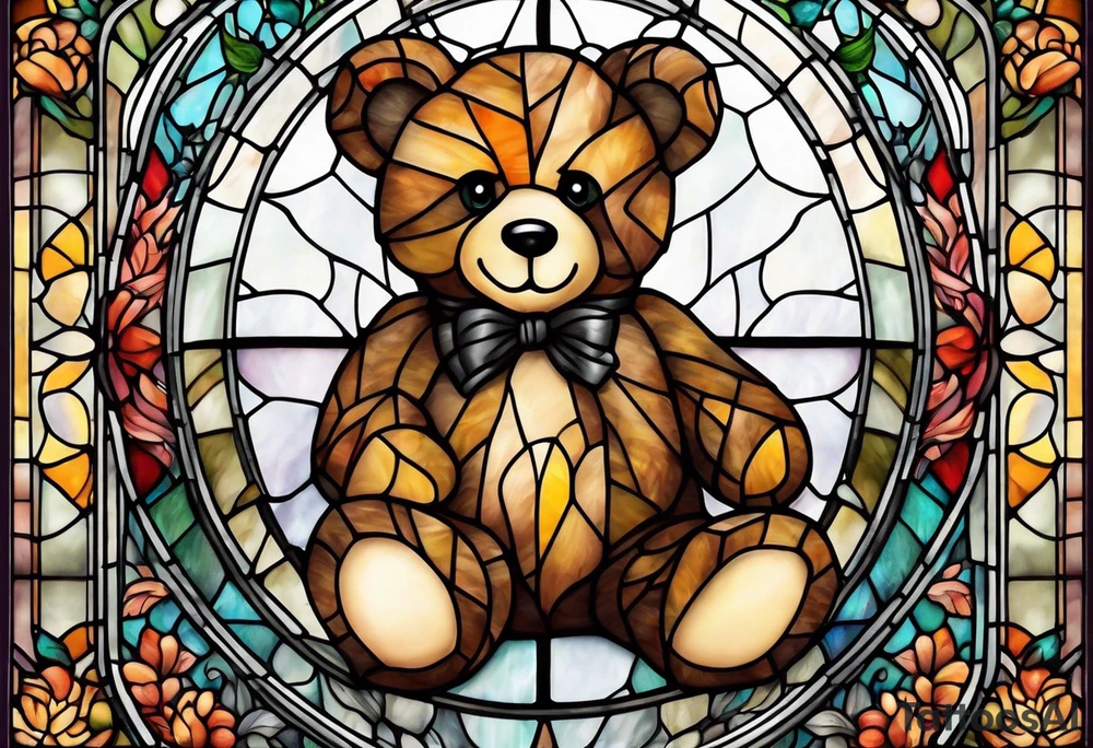 Teddy bear stained glass tattoo idea