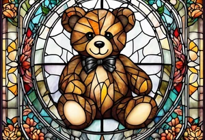 Teddy bear stained glass tattoo idea