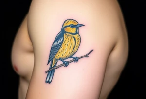 Goldcrest bird sitting on a branch tattoo idea
