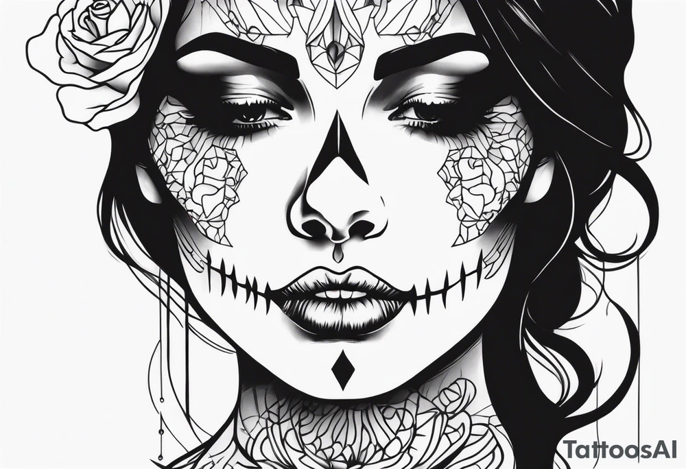 SKULL FEMALE FACE tattoo idea