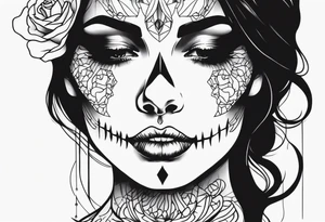 SKULL FEMALE FACE tattoo idea
