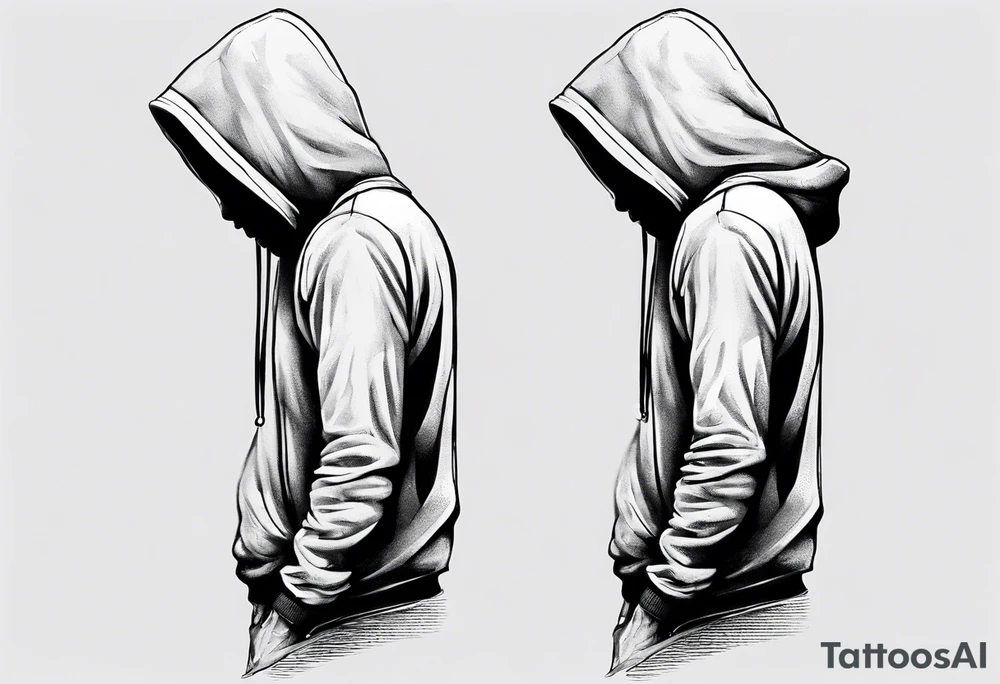 The full side view of a person in a hoodie, looking down. tattoo idea