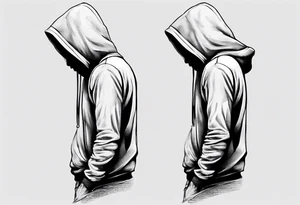 The full side view of a person in a hoodie, looking down. tattoo idea
