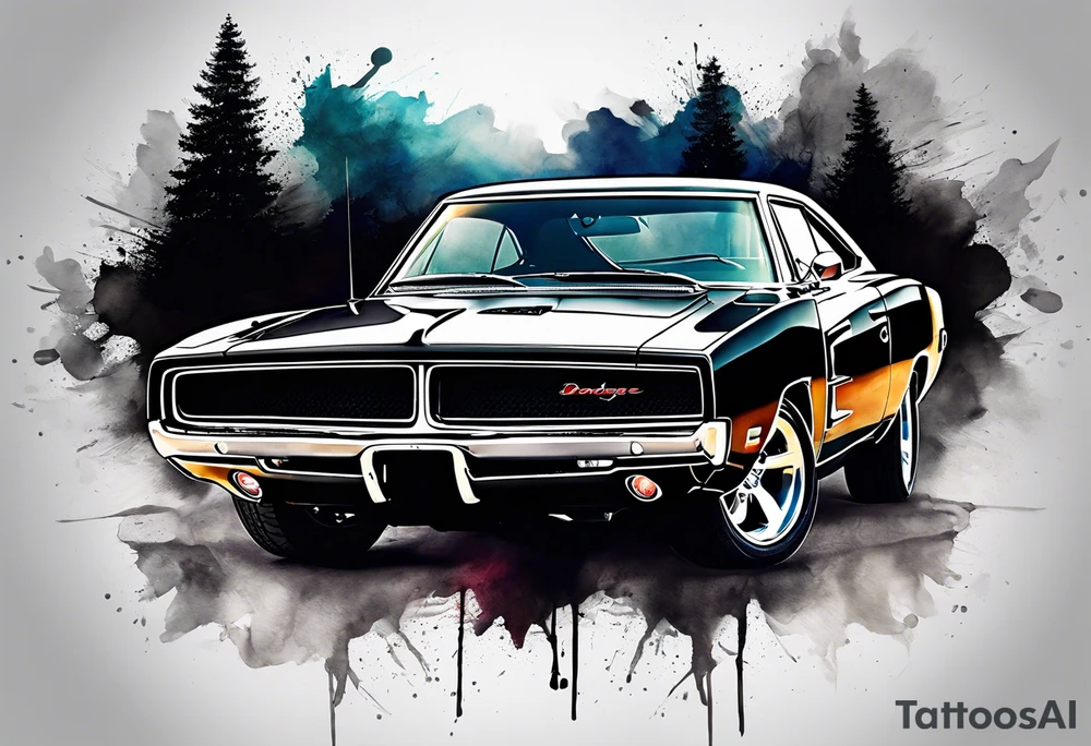 Black Dodge charger tattoo idea