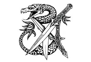 mystical snake coiled around an ancient dagger with jeweled hilt tattoo idea