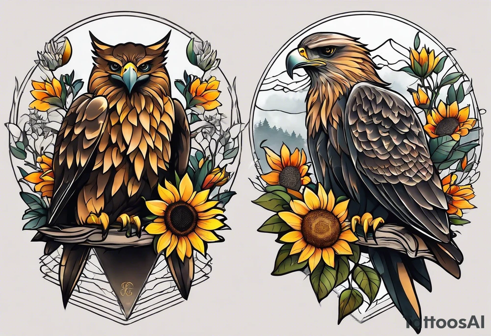 Small inside arm tattoo. Black kite (Daya's name), nature (trees/flowers), rock/metal vibe, sunflower. tattoo idea