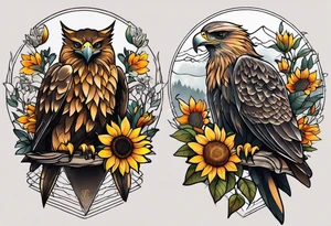 Small inside arm tattoo. Black kite (Daya's name), nature (trees/flowers), rock/metal vibe, sunflower. tattoo idea