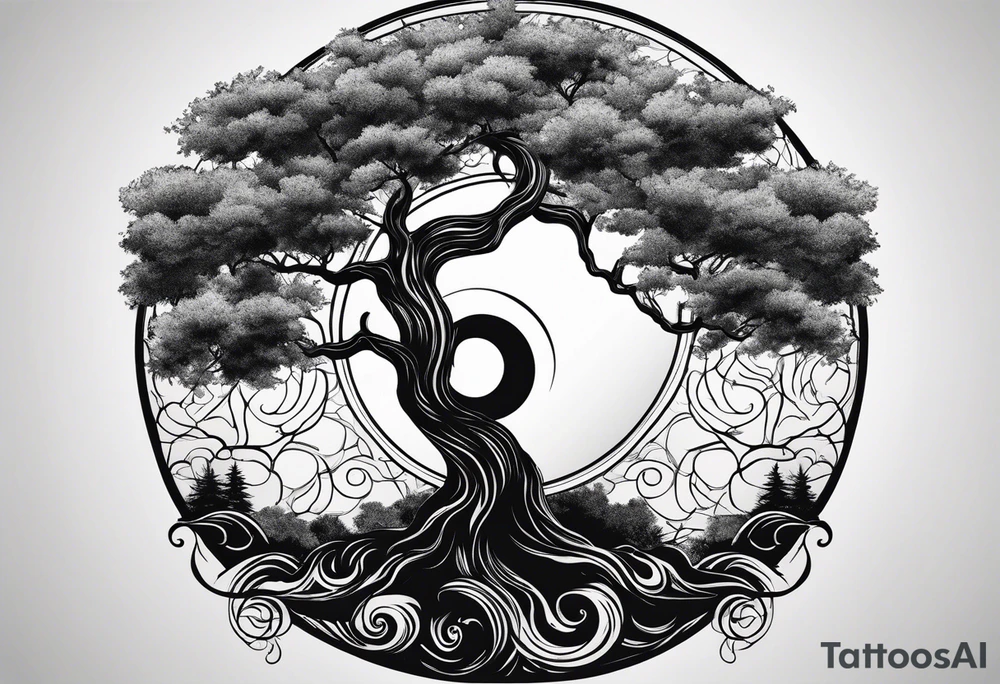 yin yang, tree tattoo idea