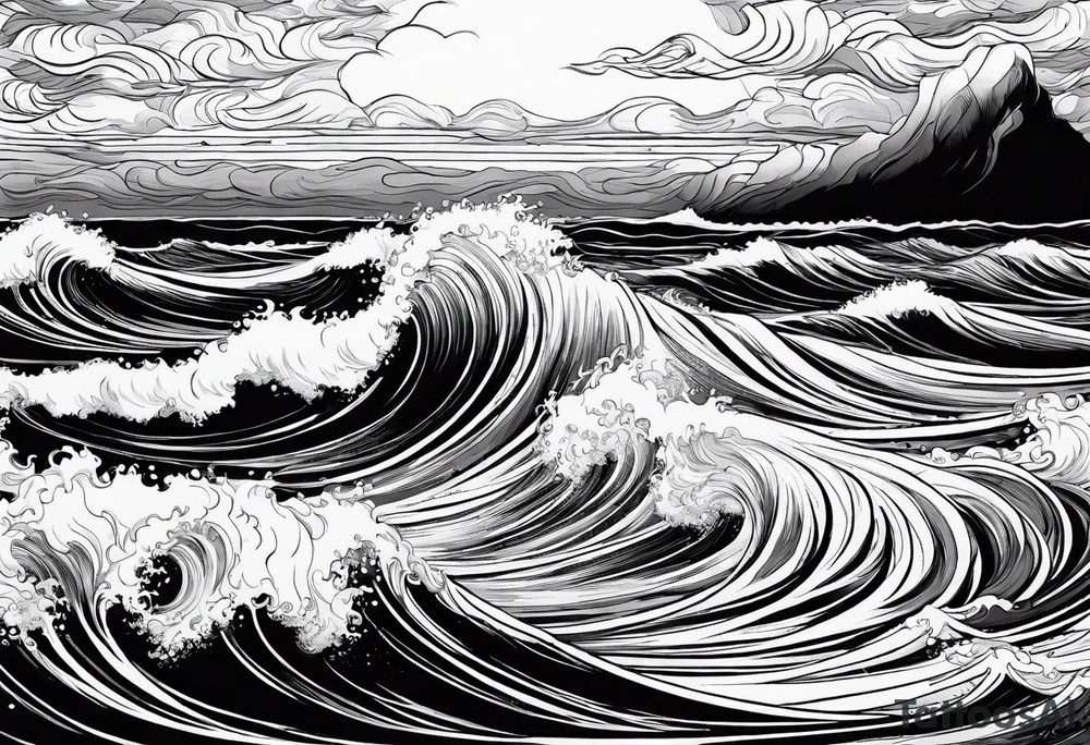 picture 8 by 8 centimeters of sea waves before a storm tattoo idea