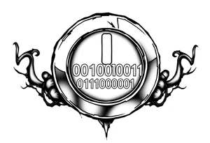 A Power Button with the Binary Text "00100001 01100011 01110000 01110101" Embedded in the button tattoo idea
