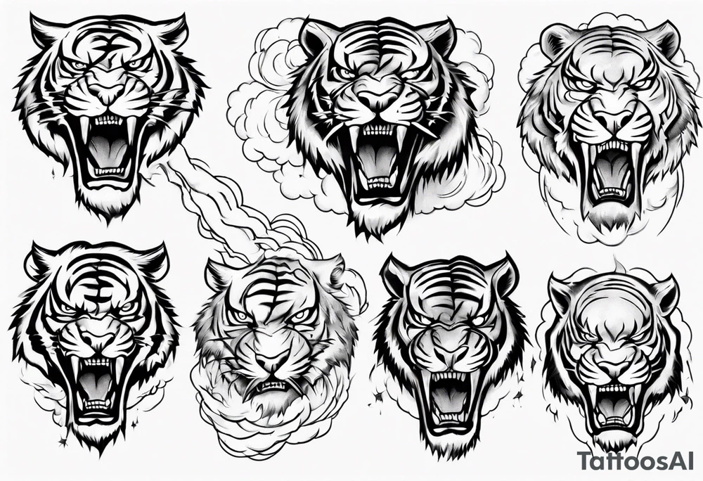 A thunder god tiger forearm tattoo, with lightning and clouds filling the area tattoo idea
