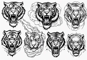 A thunder god tiger forearm tattoo, with lightning and clouds filling the area tattoo idea