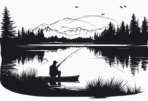 Fishing rod on a lake bank
do not put a fish in the picture fine line silhouette tattoo idea