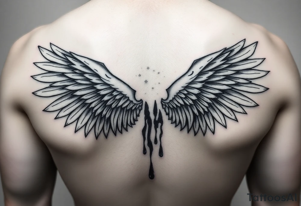 Angel wings in blood tattoo idea