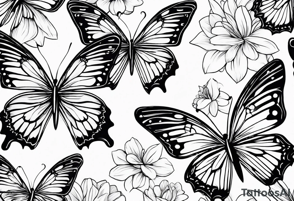 3 fine line butterflies tattoo idea