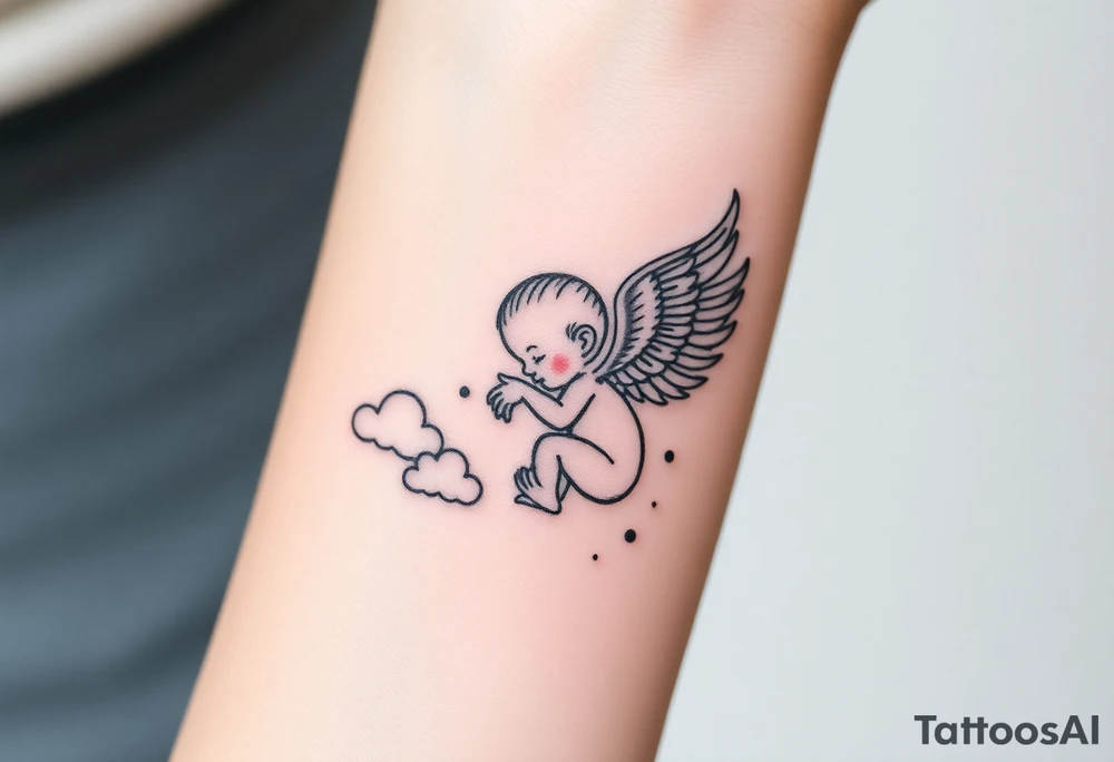 Winged baby, clouds tattoo idea