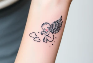 Winged baby, clouds tattoo idea