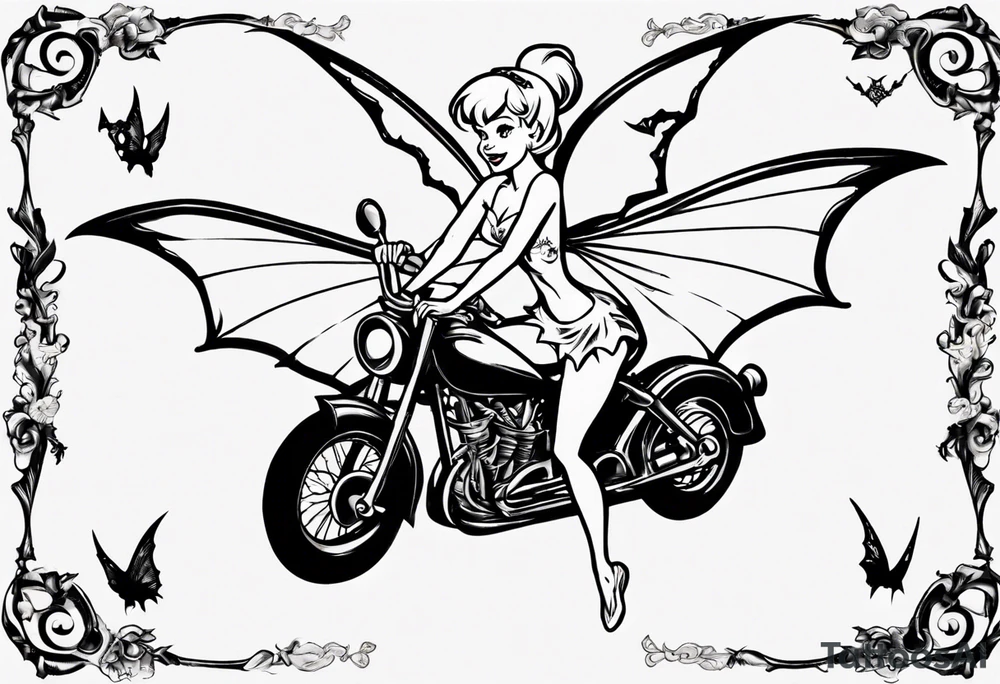Tinkerbell riding on top of a bat tattoo idea