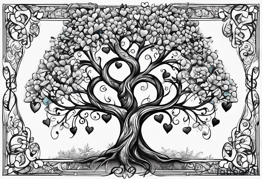 Family tree with  hearts for each person tattoo idea