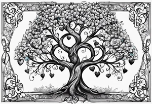 Family tree with  hearts for each person tattoo idea