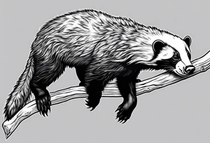 honey badger hanging off branch tattoo idea