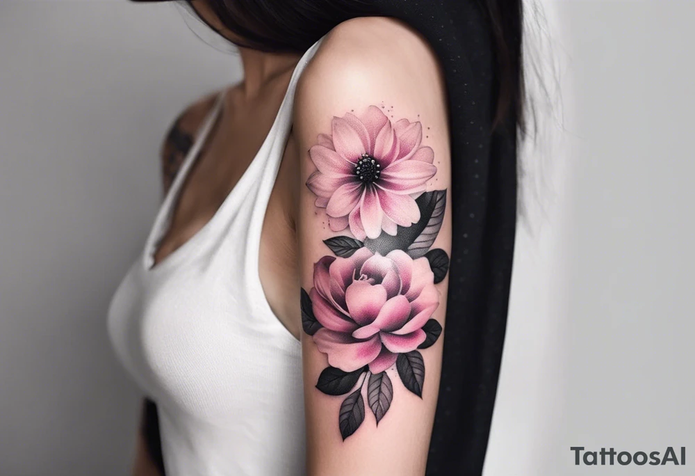 Feminine Flowers pink sleeve vertical tattoo idea