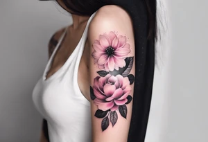 Feminine Flowers pink sleeve vertical tattoo idea