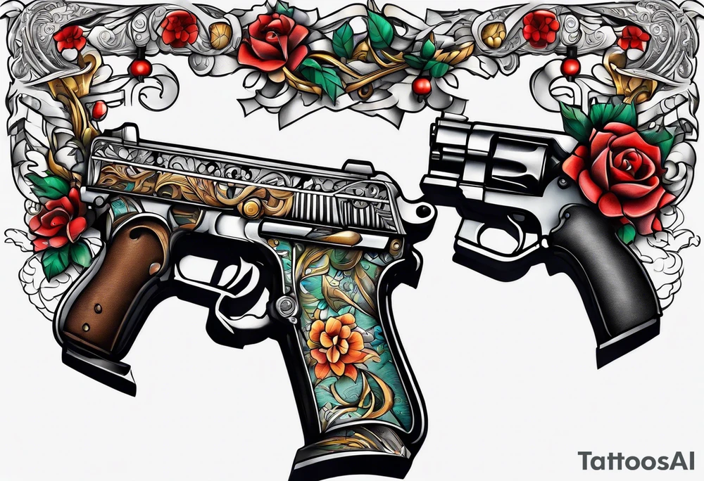The letters AR with pistols on each side tattoo idea