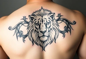 lion with a crown, surrounded by big boob's tattoo idea