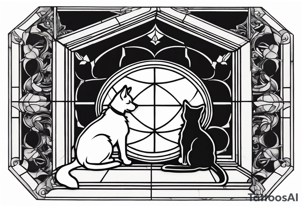 dog and cat sitting on floor and looking out octagonal window together tattoo idea dog and cat sitting on floor and looking out octagonal window together tattoo idea