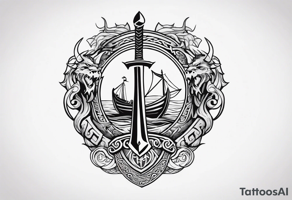 Valhalla sword shield viking ship dragon head tattoo idea Valhalla sword shield viking ship dragon head tattoo idea