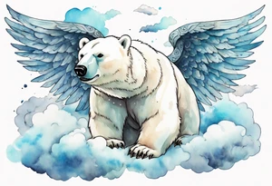 a polar bear with wings surrounded by clouds in the sky tattoo idea